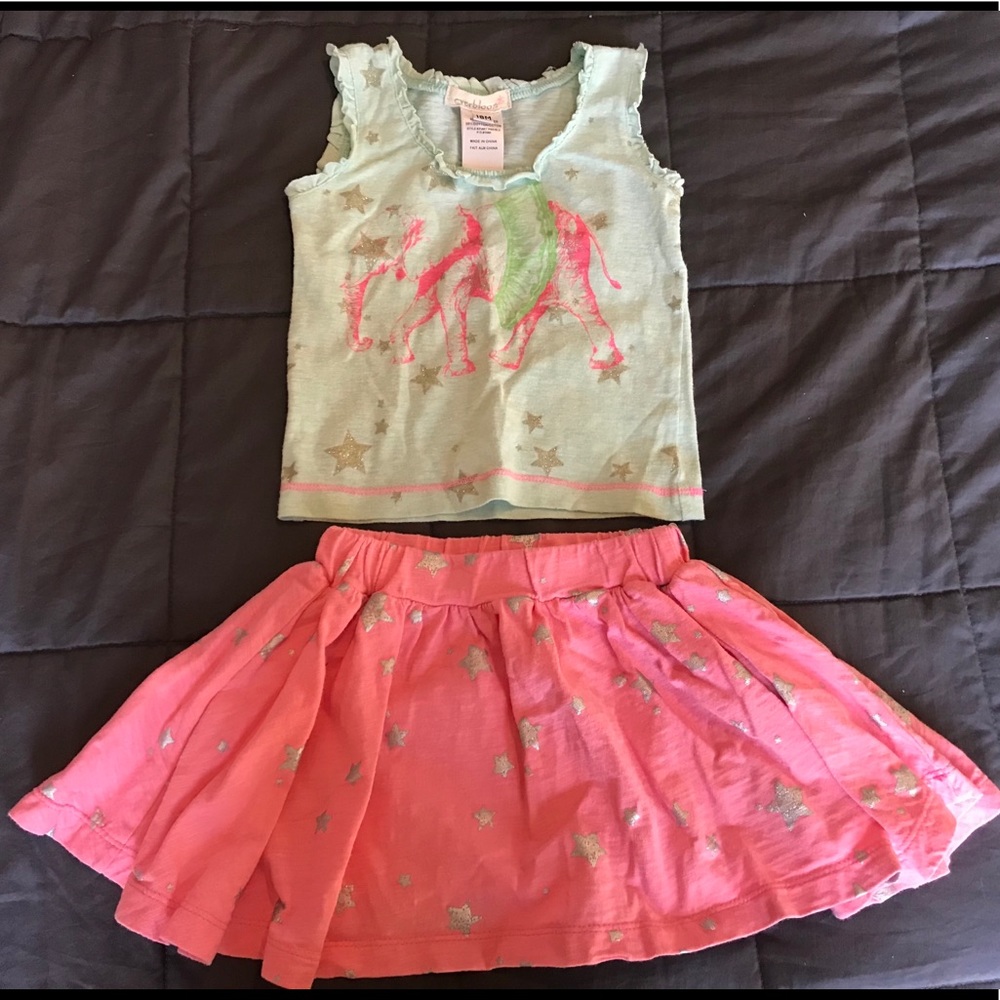 Boutique set. Elephant and silver stars tank/skirt